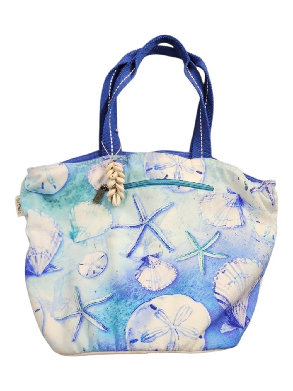 Paul Brent Sun N Sand Coastal Watercolor Seashell Canvas Tote Beach Bag Blue - Picture 3 of 14